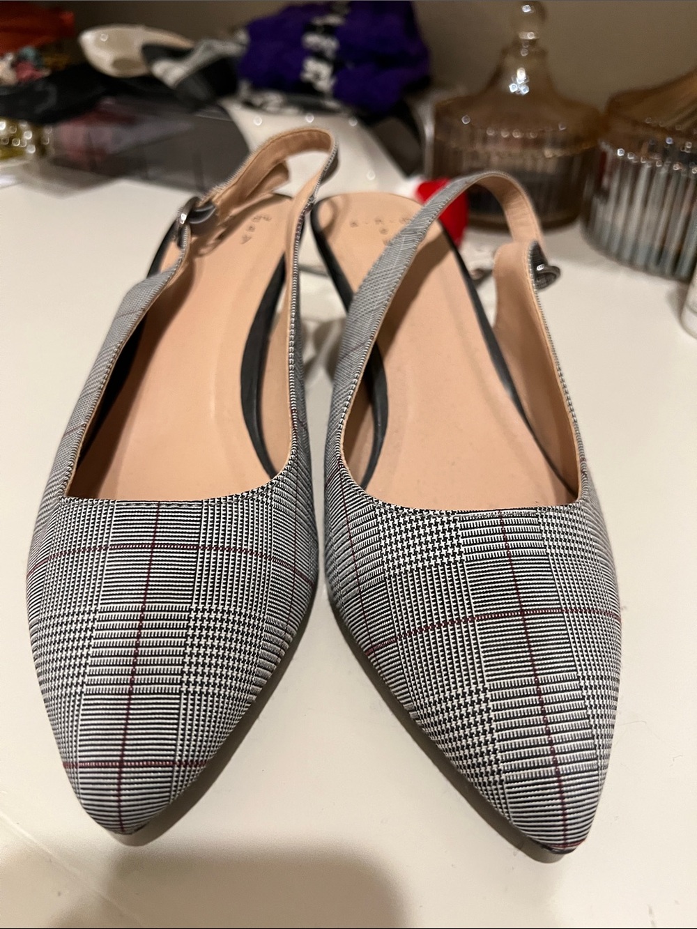 a new day Black & White Plaid Pointed Slingback Flats